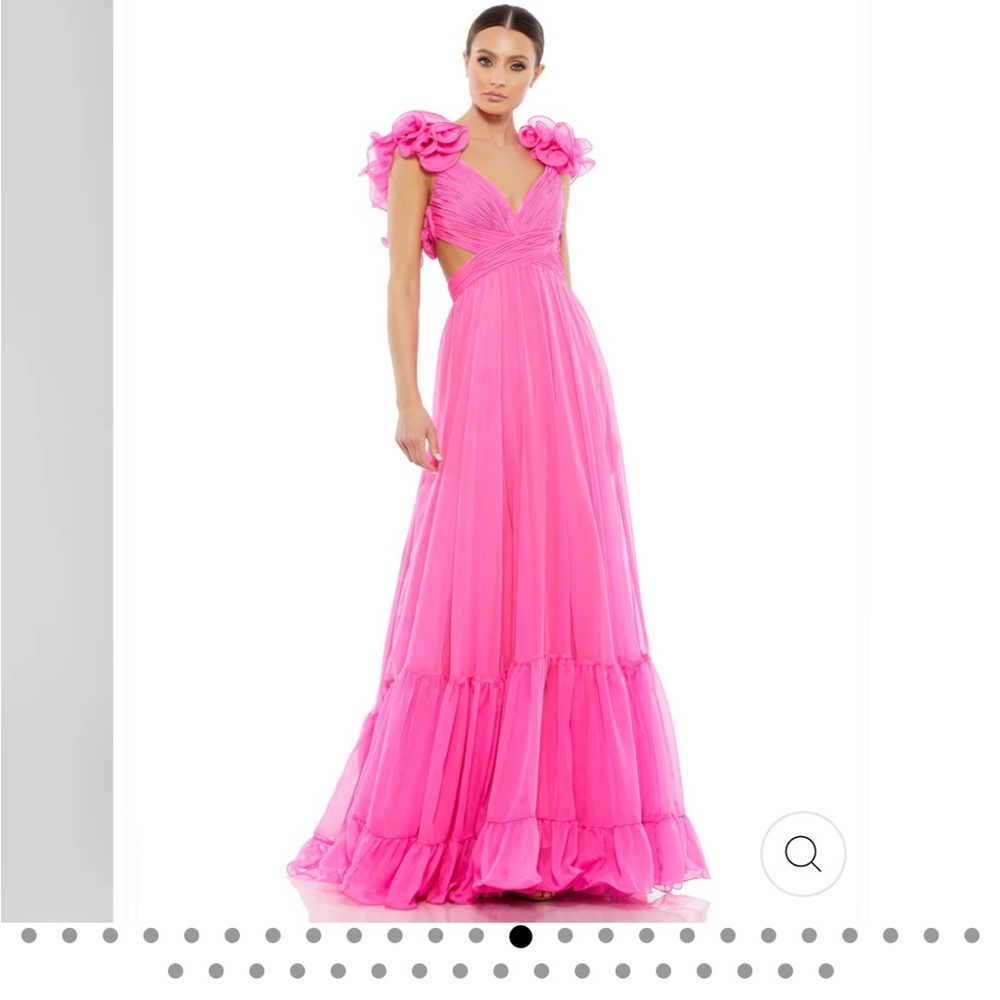 Mac Duggal RUFFLE TIERED CUT-OUT CHIFFON GOWN in Hot Pink!